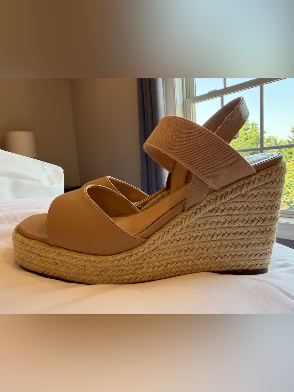 Lipsy Tan Espadrille Wedge Sandals with Elastic Ankle Strap